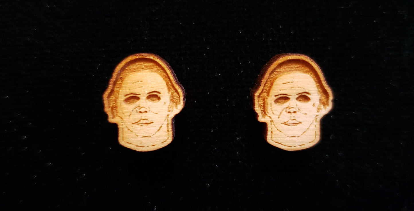 Mini Wood Michael Myers Stud Earrings
