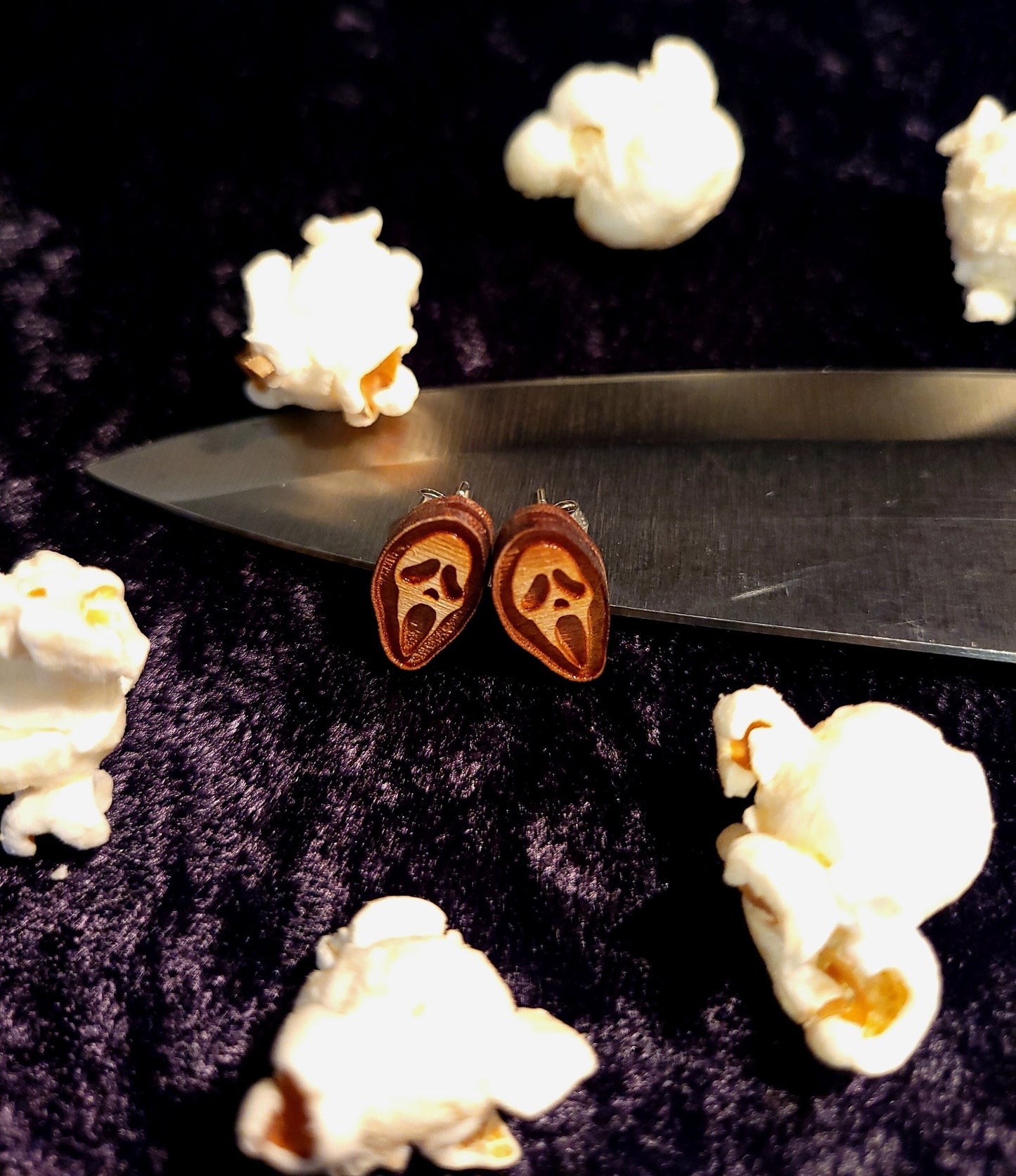 Ghost Face Scream Movie Wood Stud Earrings