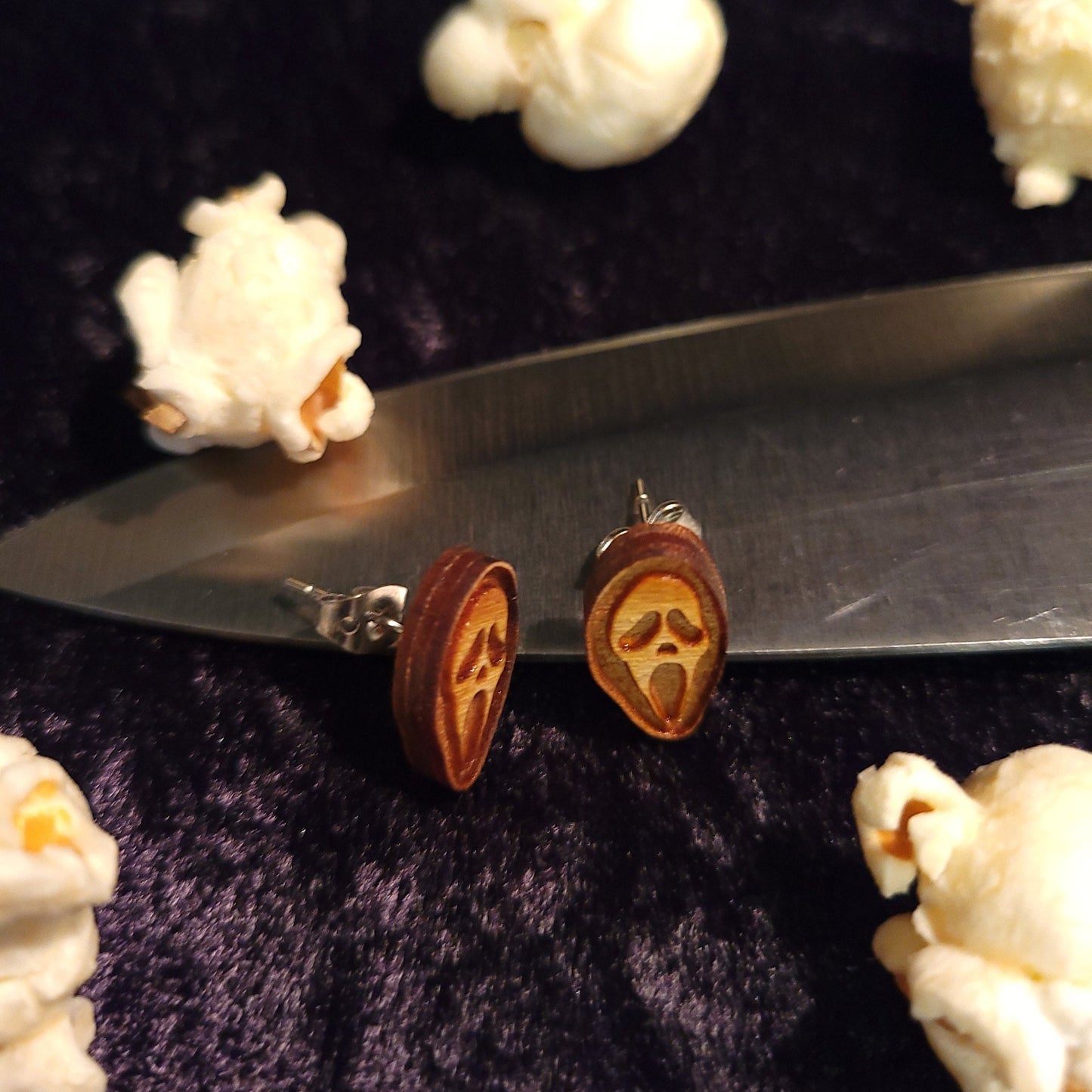 Ghost Face Scream Movie Wood Stud Earrings