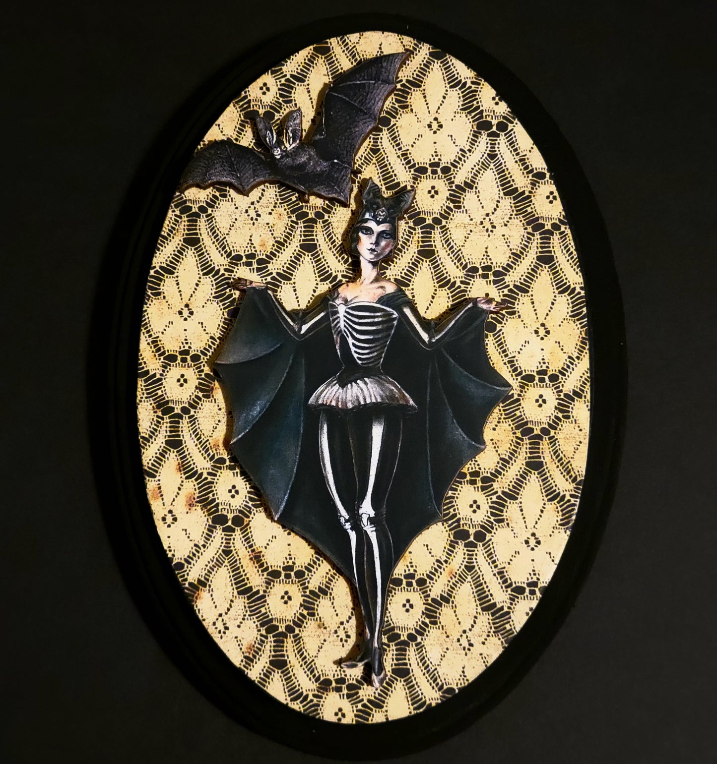 Vintage Halloween Batgirl Wood Wall Plaques