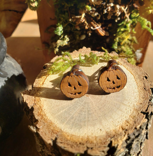 Mini Wood Pumpkin Stud Earrings