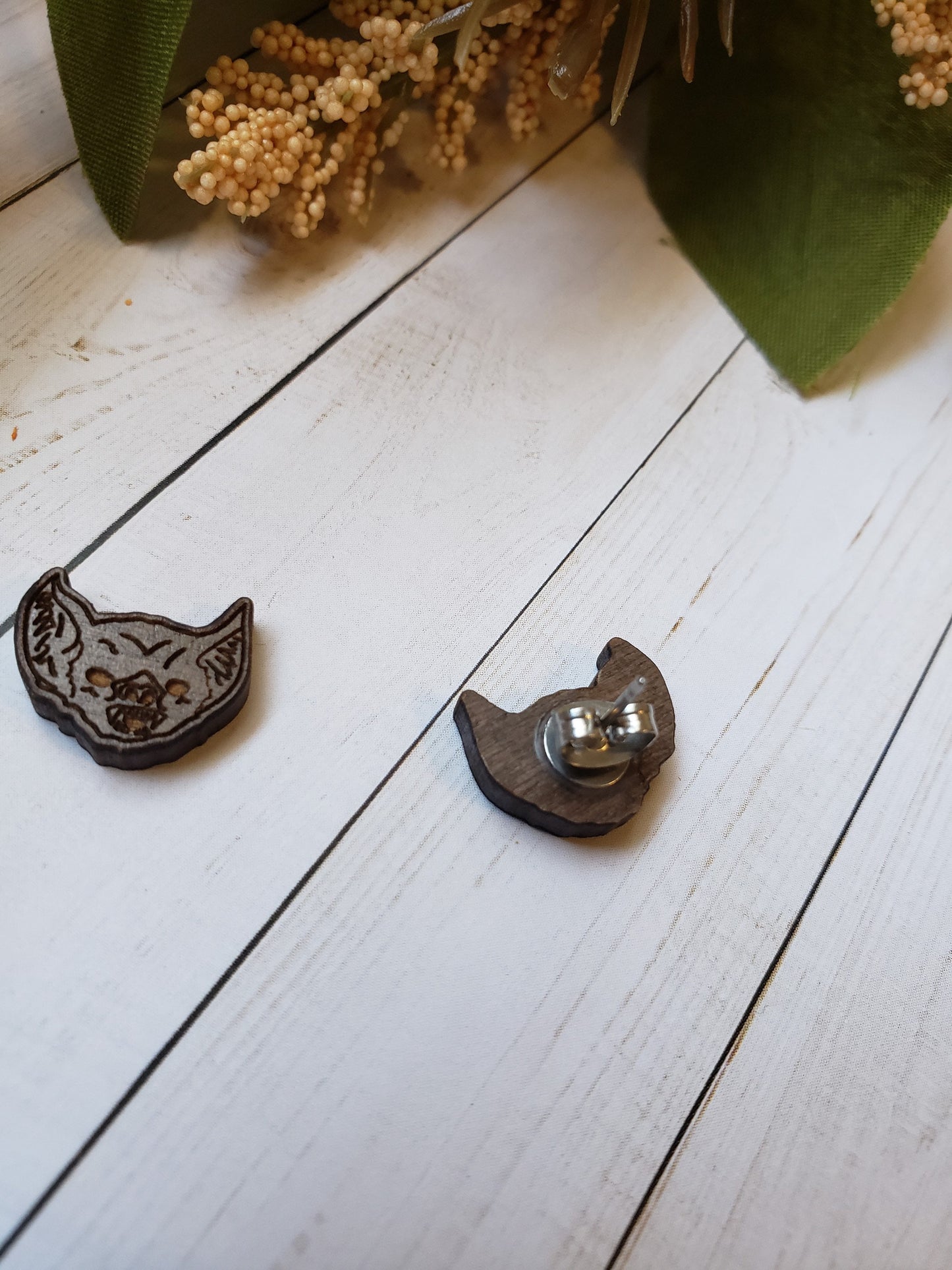Mini Wood Vampyre Bat Stud Earrings