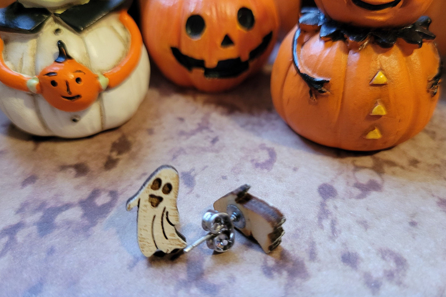 Mini Wood Ghost Stud Earrings