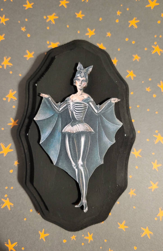 Vintage Halloween Batgirl Wood Wall Plaques